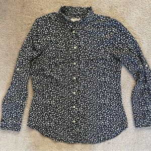 Navy Tiny Floral Button Down Blouse